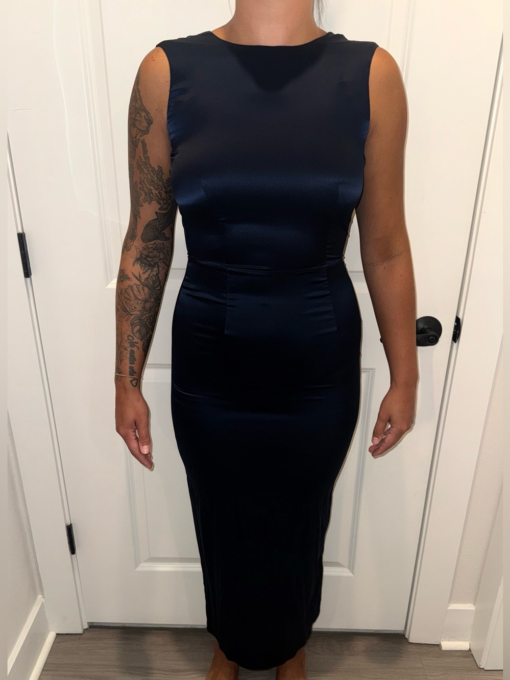 Silk Sleek Navy Sleeveless Dress